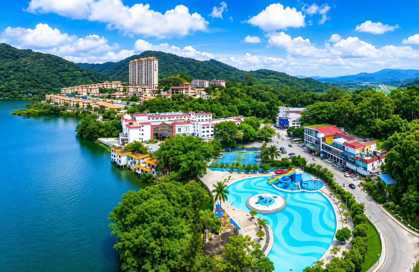 广州增城百花山庄湖畔全景